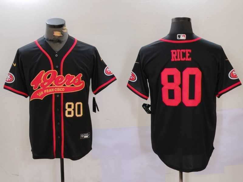 Mens San Francisco 49ers #80 Jerry Rice Black With Patch Cool Base Stitched Baseball Jerseys